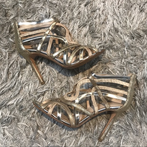 COACH GOLD SNAKE SHIMMER SANDALS - Picture 2 of 8
